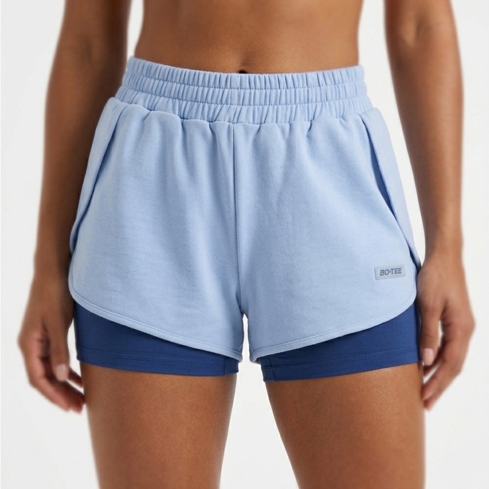 BO+TEE Double Layer 2 in‎ 1 Running Shorts Blue Athletic Gym Women’s Small